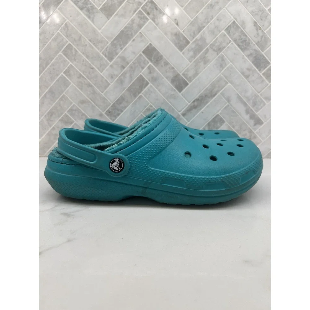 Crocs Dual Clogs Mens Size 8 Turquoise Faux Fur Lined Classic Slip On‎ Winter